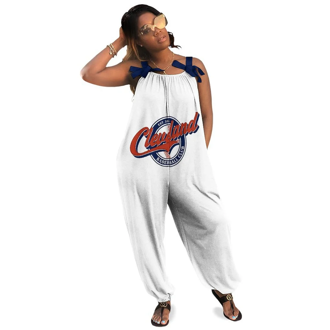 Women Plus Size Jumpsuits Loose Casual Print Retro Strappy Jumpsuit in Pattern,Navy,Red,White