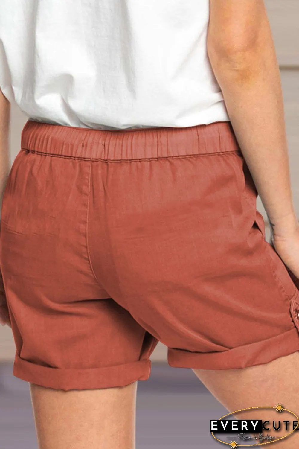 Solid Drawstring Waist Casual Shorts