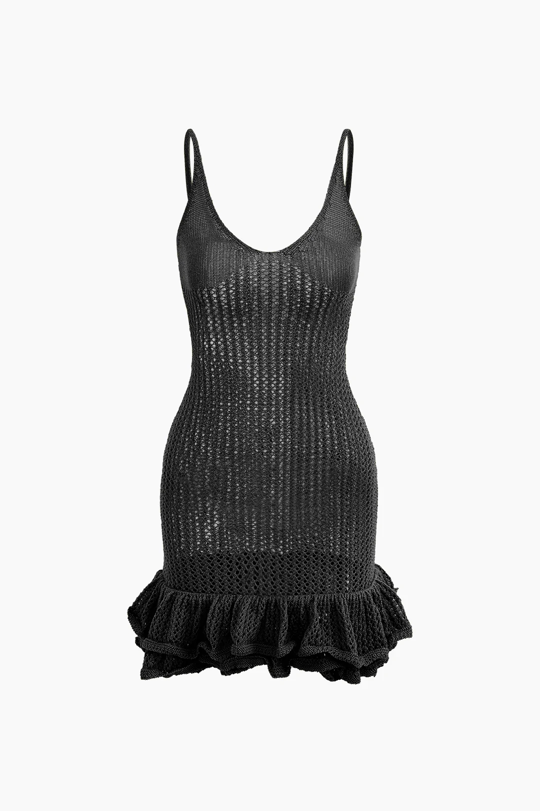 Rotimia Open Knit Ruffle Hem Cami Mini Dress