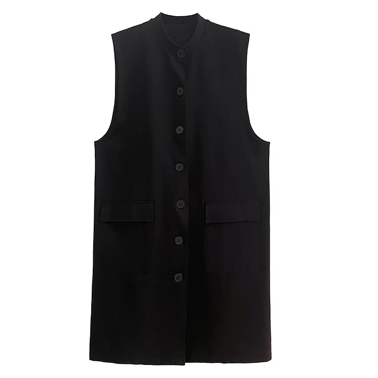 Personalized Solid Color Round Neck Sleeveless Vest Outerwear