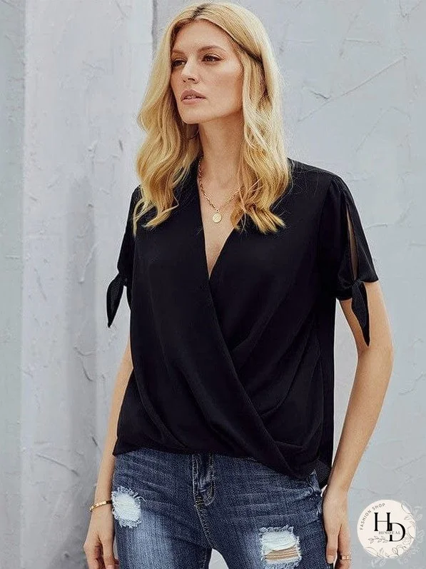 Women's Short Sleeve Knotted Cuff Blouse