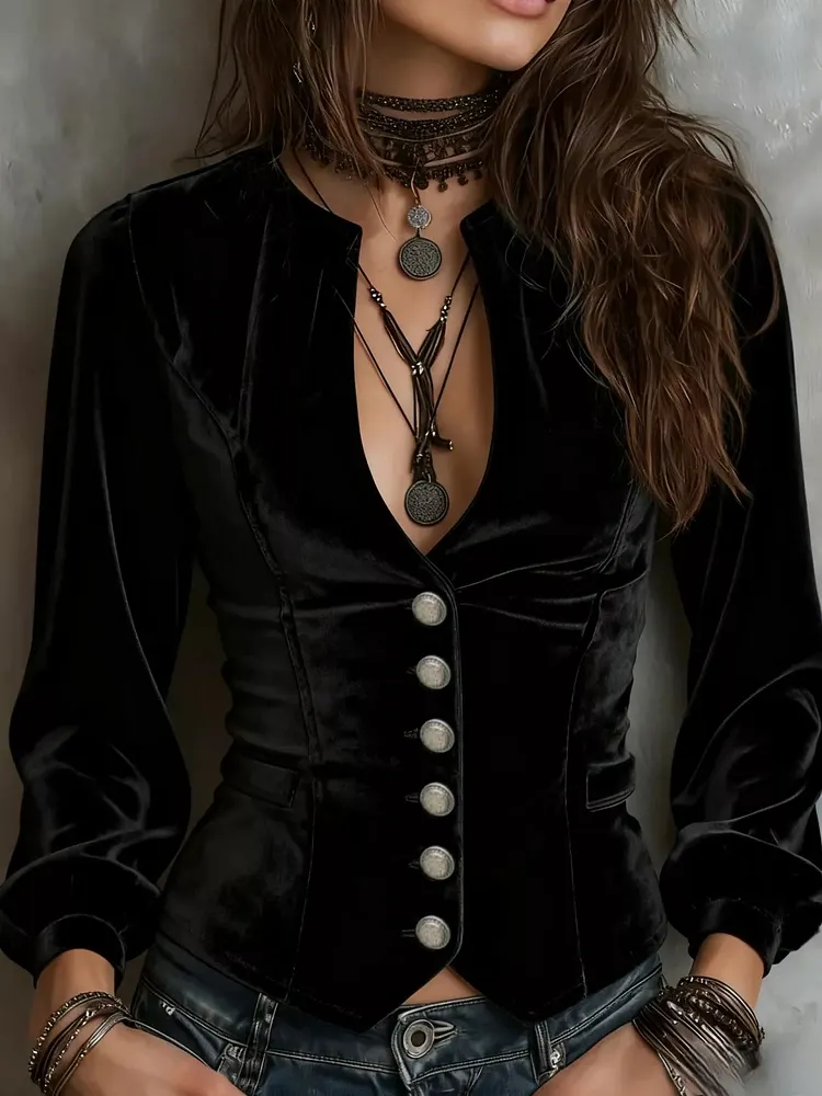 Velvet Button-Down Jacket
