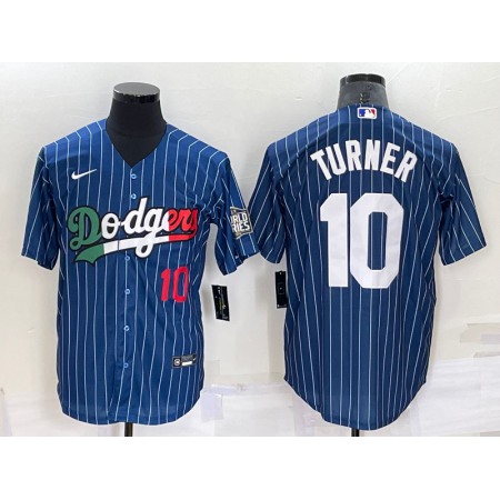 Men's Los Angeles Dodgers #10 Justin Turner Navy Mexico Cool Base Stitched Baseball Jersey SWD1
