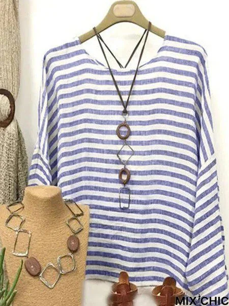 Vintage Striped Long Sleeve Casual Top