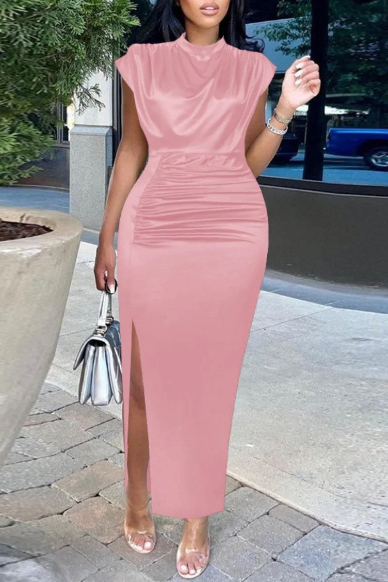 Fashion Sexy Solid Slit Fold Half A Turtleneck Evening Dress