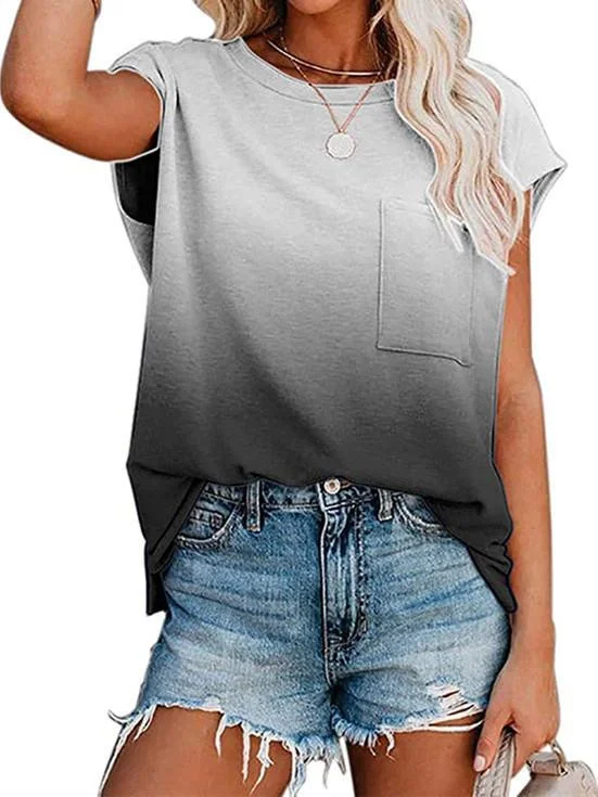 Women Short Sleeve Scoop Neck Gradient Top