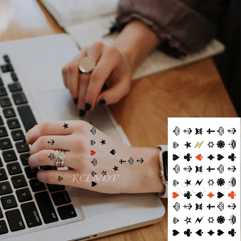 Waterproof Temporary Tattoo Sticker Cross Love Heart Diamond Lighting Small Art Tatto Flash Tatoo Fake Tattoos for Men Women