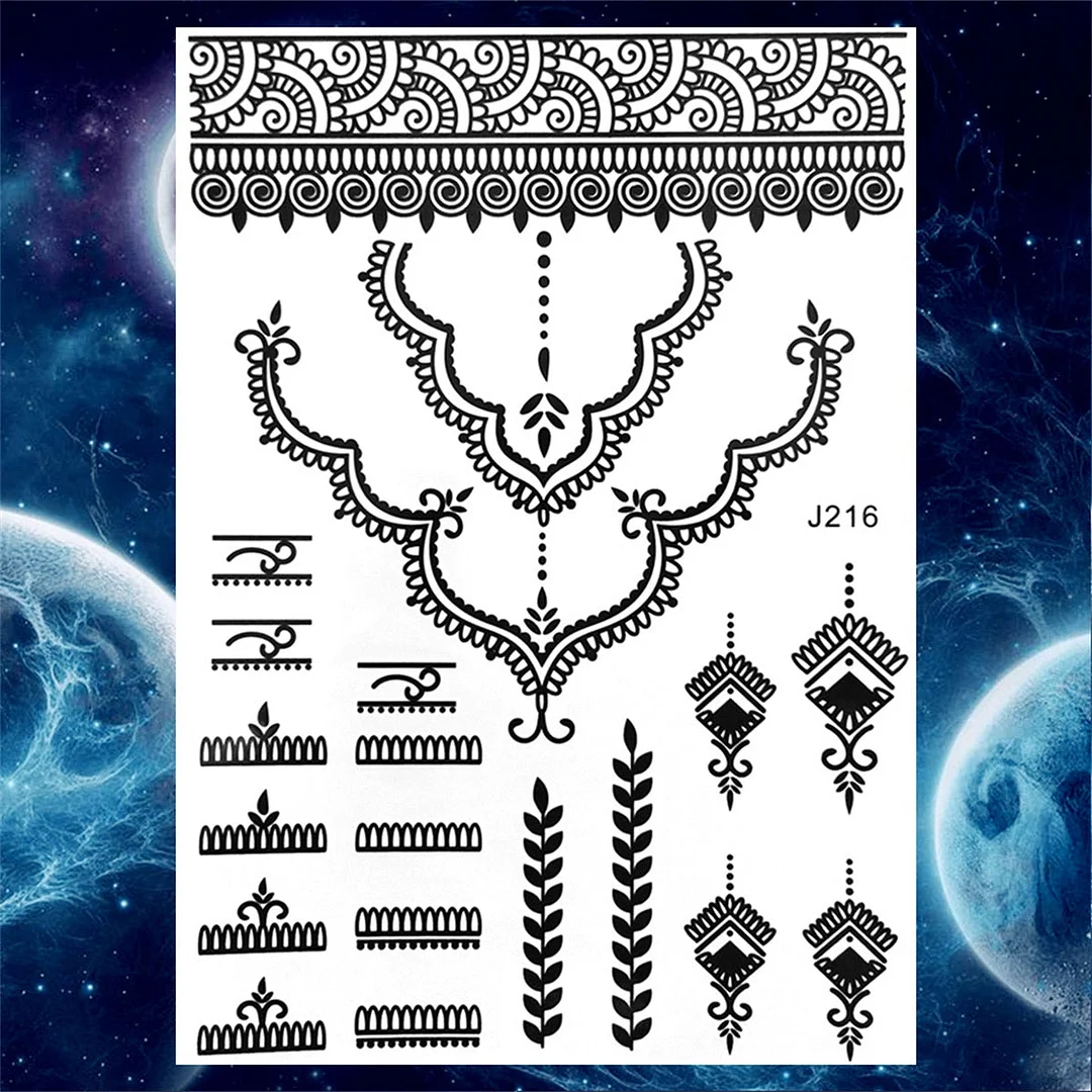 Lace Butterfly Temporary Tattoos For Women Girls Kids Tribal Black Henna Tattoo Sticker Mandala Flower Fake Jewelry Tatoos Adult