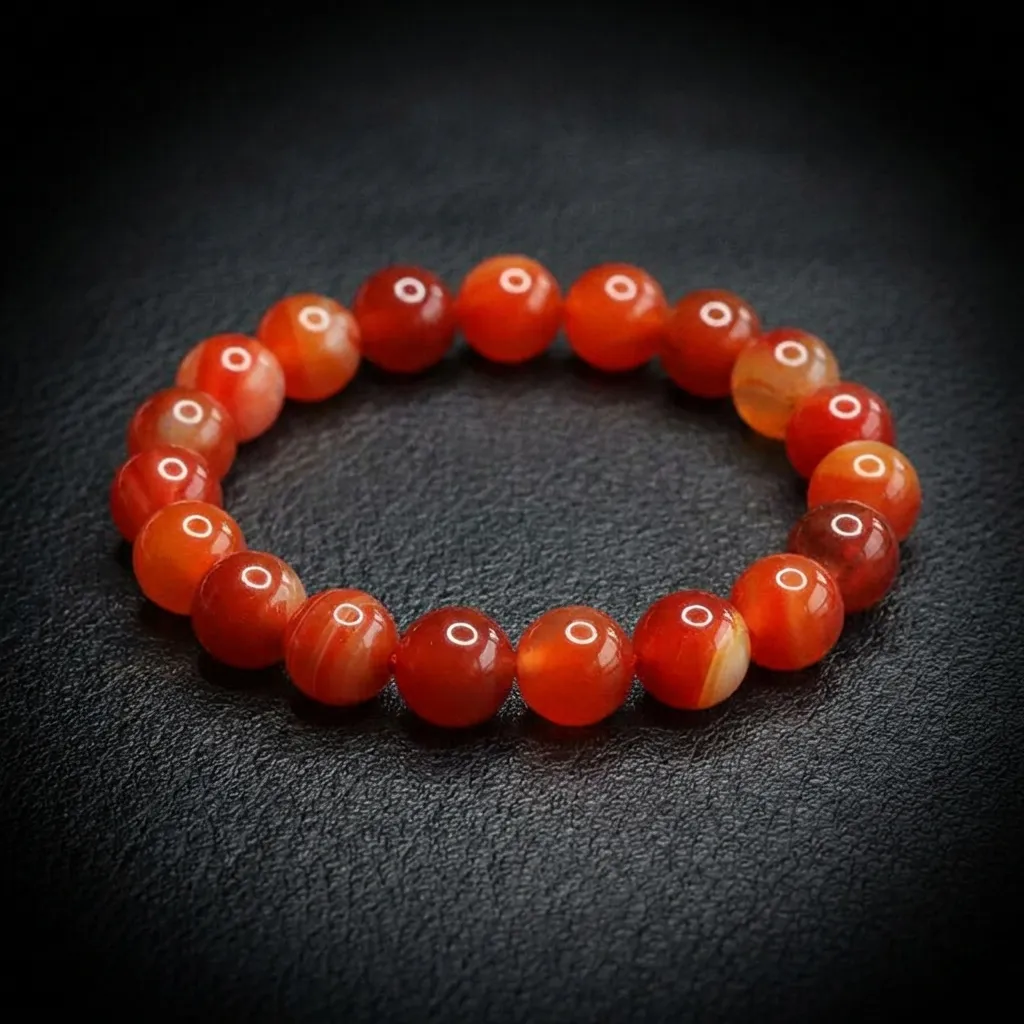 JiStones Eternal Ember - Natural Red Agate & Striped Chalcedony Bracelet Single Strand Classic-12mm Bead Diameter