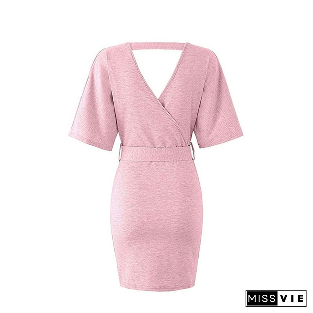 Women's Spring And Summer V-Neck Dress Hip Skirt