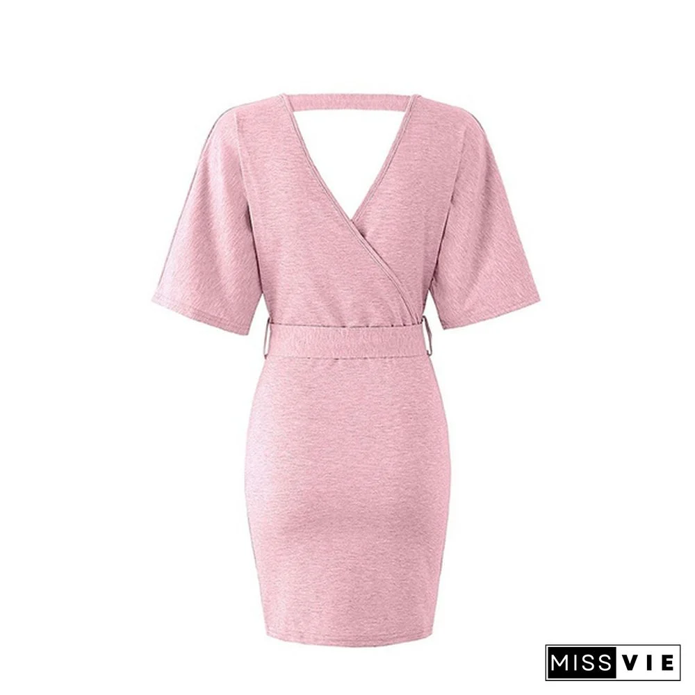 Women's Spring And Summer V-Neck Dress Hip Skirt