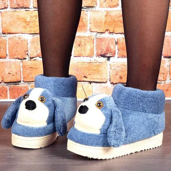 Women Slip On Dog Warm Outdoor Homewear Snow Boots