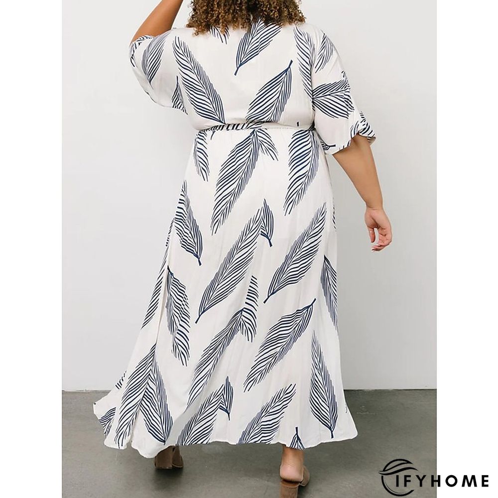 Plus Size Maxi Dress Easter Dress Leaf Casual Dress Wrap Dress A Line Dress Long Dress Half Sleeve Lace up Split V Neck Basic Outdoor White Summer Dress | IFYHOME