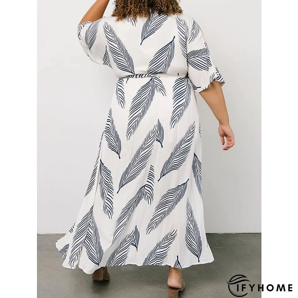 Plus Size Maxi Dress Easter Dress Leaf Casual Dress Wrap Dress A Line Dress Long Dress Half Sleeve Lace up Split V Neck Basic Outdoor White Summer Dress | IFYHOME