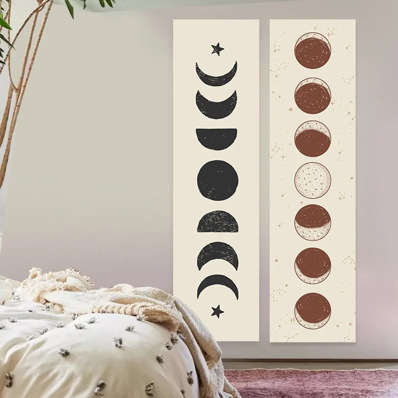 Psychedelic Moon Phase Tapestry Wall Hanging Lunar Eclipse Cycle Psychedelic Carpet Sun Moon Tapestries Bohemian Wall Decoration