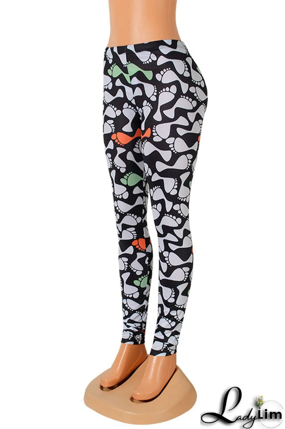 Yellow Fashion Casual Print Basic Skinny High Waist Pencil Trousers