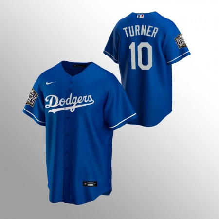 Men's Los Angeles Dodgers #10 Justin Turner Blue 2020 World Series Bound stitched Jersey FZ1Q
