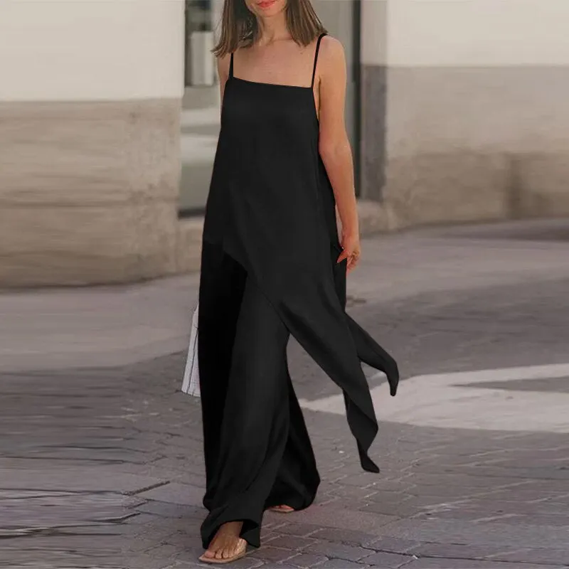 New Fashion Trousers Sets 2 PCS Celmia Women 2022 Sleeveless Straps Tops and Flared Pant Summer Sexy Solid Work Matching Suits