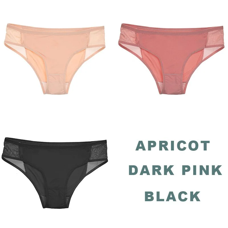 3PCS/Set Side Mesh Sexy Panties Perspective Underwear Women Briefs Female Underpants Solid Color Intimates Lingerie Lace Panties