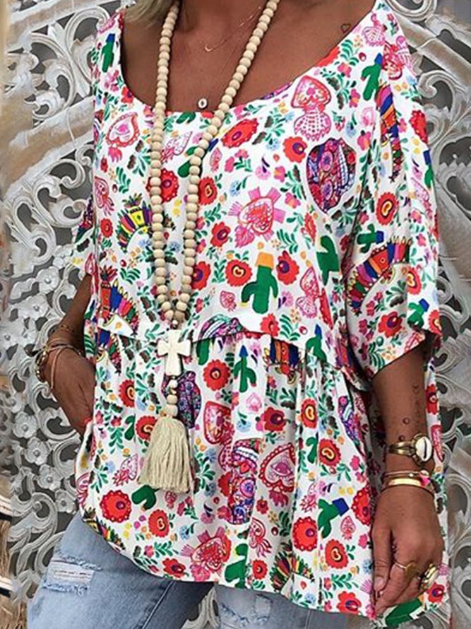 Floral Half Sleeve Causal Tops Zaesvini