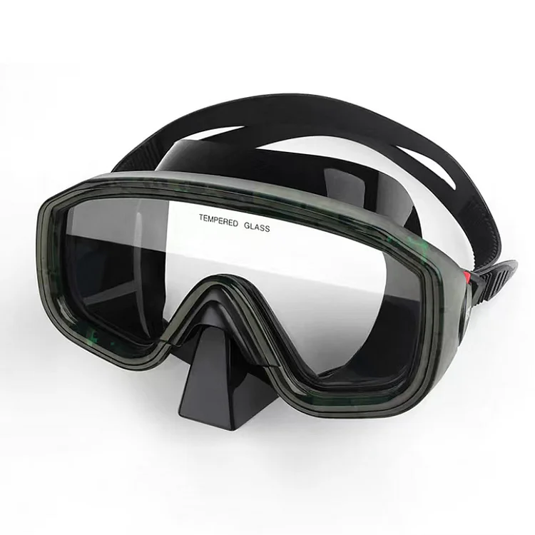 Professional scuba diving large frame tempered glass waterproof and anti fog deep diving goggles wet breathing tube snorkeling