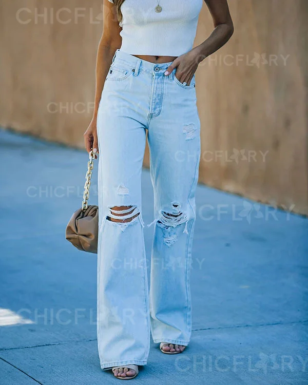 Light Color Temperament Casual Ripped Jeans