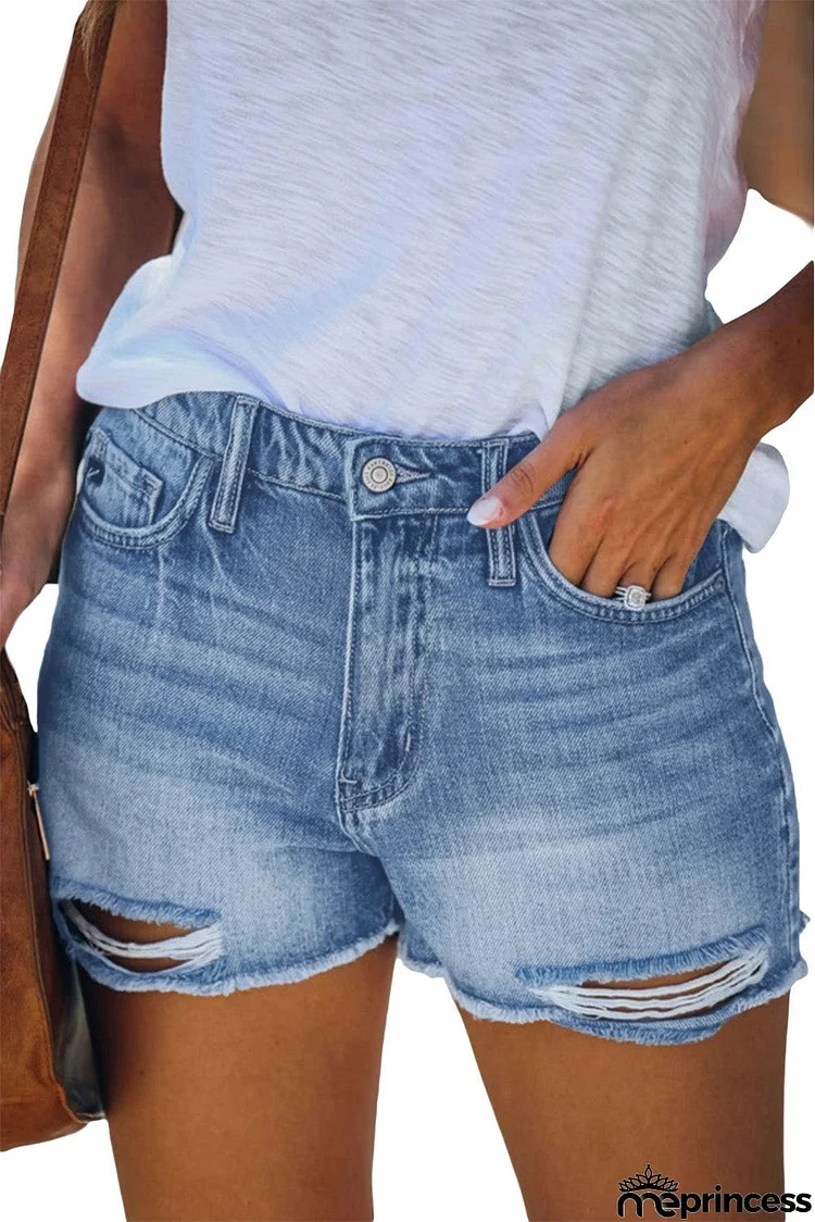 High Waist Frayed Denim Shorts