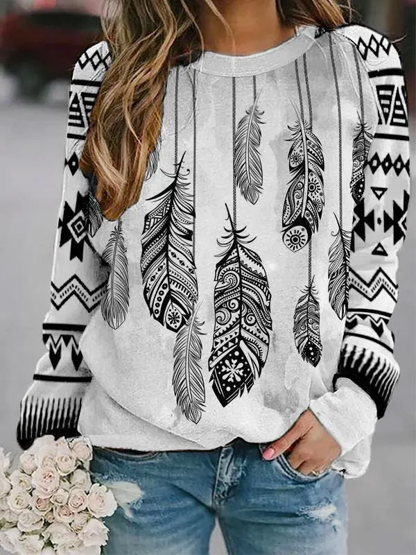 Vintage Print Sweatshirt Women Autumn Fashion Pocket O Neck Long Sleeve Streetwear Hoodies Female Plus Size Casual Pullovers