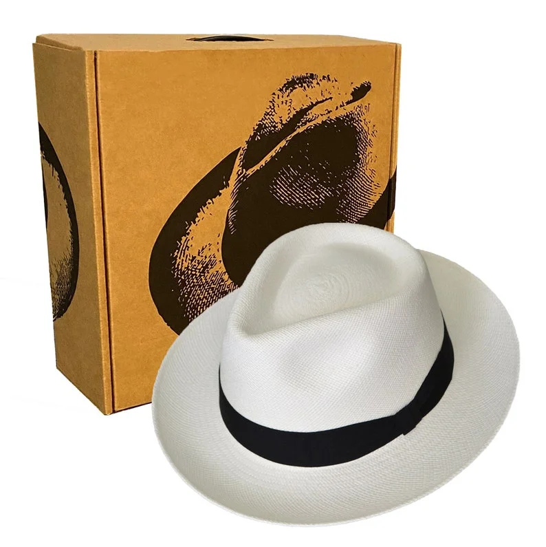 Teardrop Fedora Panama Hat | White Straw | Brisa Weave | Black Band | Handwoven in Ecuador - GPH - HatBox Included
