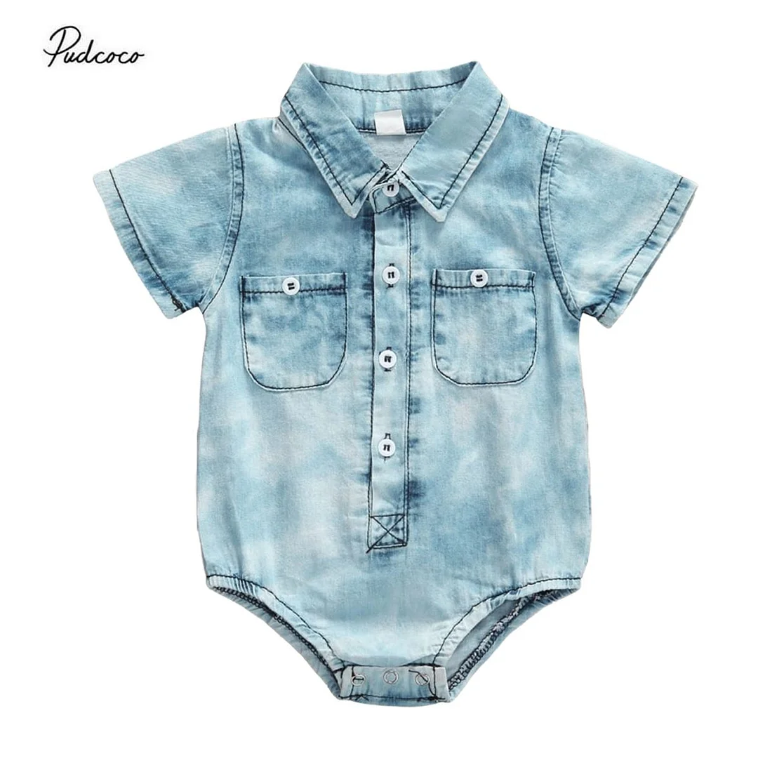 2020 Baby Summer Clothing 0-1Years Newborn Infant Baby Girls Boys Denim Color Romper Casual Short Sleeve Jumpsuits