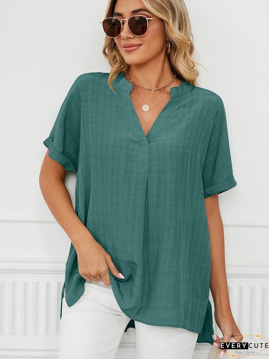 Solid V-Neck Loose Short Sleeve T-Shirt