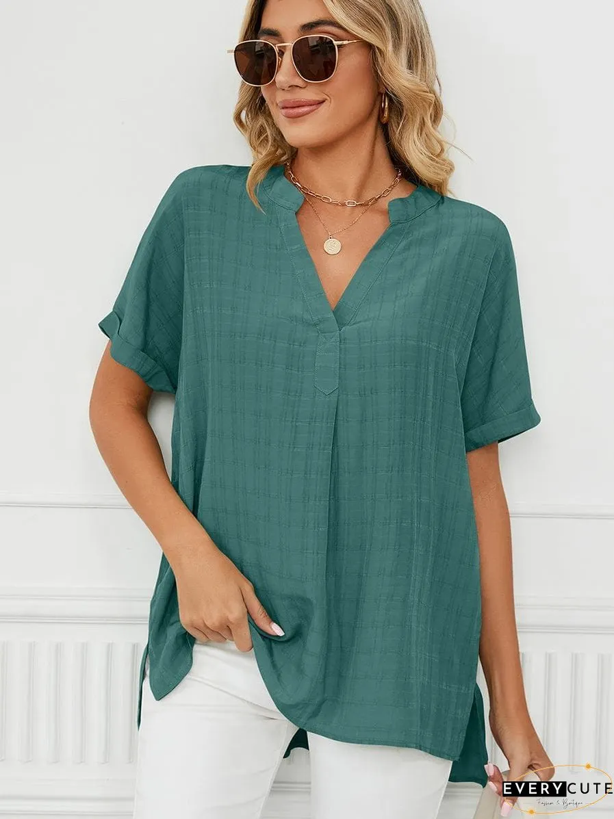 Solid V-Neck Loose Short Sleeve T-Shirt