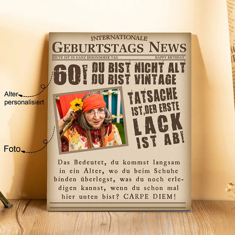 Kettenmachen Geburtstags News Holzbild-Personalisierter Foto & Alter-Du bist nicht alt du bist vintage-Holzdekoration