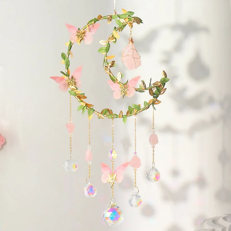 Olivenorma Rose Quartz Butterfly Good Luck Suncatcher Wind Chime