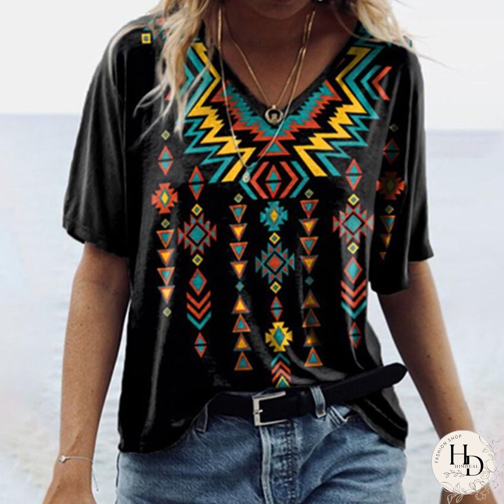 Retro Ethnic Style Short Sleeve  T-Shirt