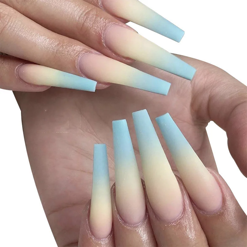 24pcs French False Nails Gradient Hit Color Fake Nail Press On Nail Manicure Nail Art Decoration Fullcover Tips With Glue-Nail Inspo