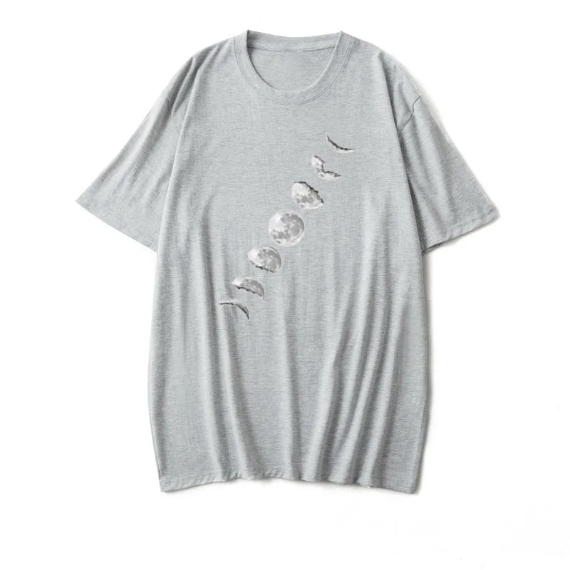 Moon Print Cotton Summer T Shirt Women O Neck Graphic Tees Casual Plus Size 5XL T-shirt Womens Aesthetic Shirts Tops Free Ship
