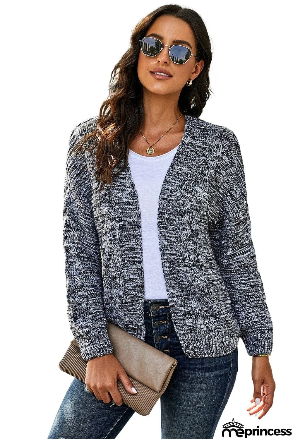 Women's Dark Gray Chunky Wide Long Sleeve Knit Cardigan