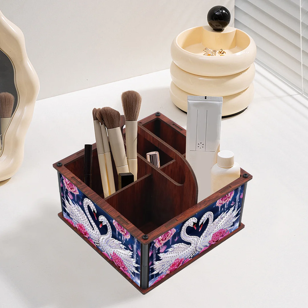 DIY Rose Swan Wooden Diamond Painting Handheld Storage Box Kit Tabletop Decor