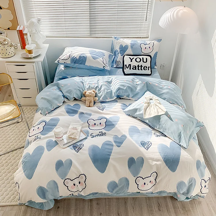 Blue Heart Bear Bedding Set