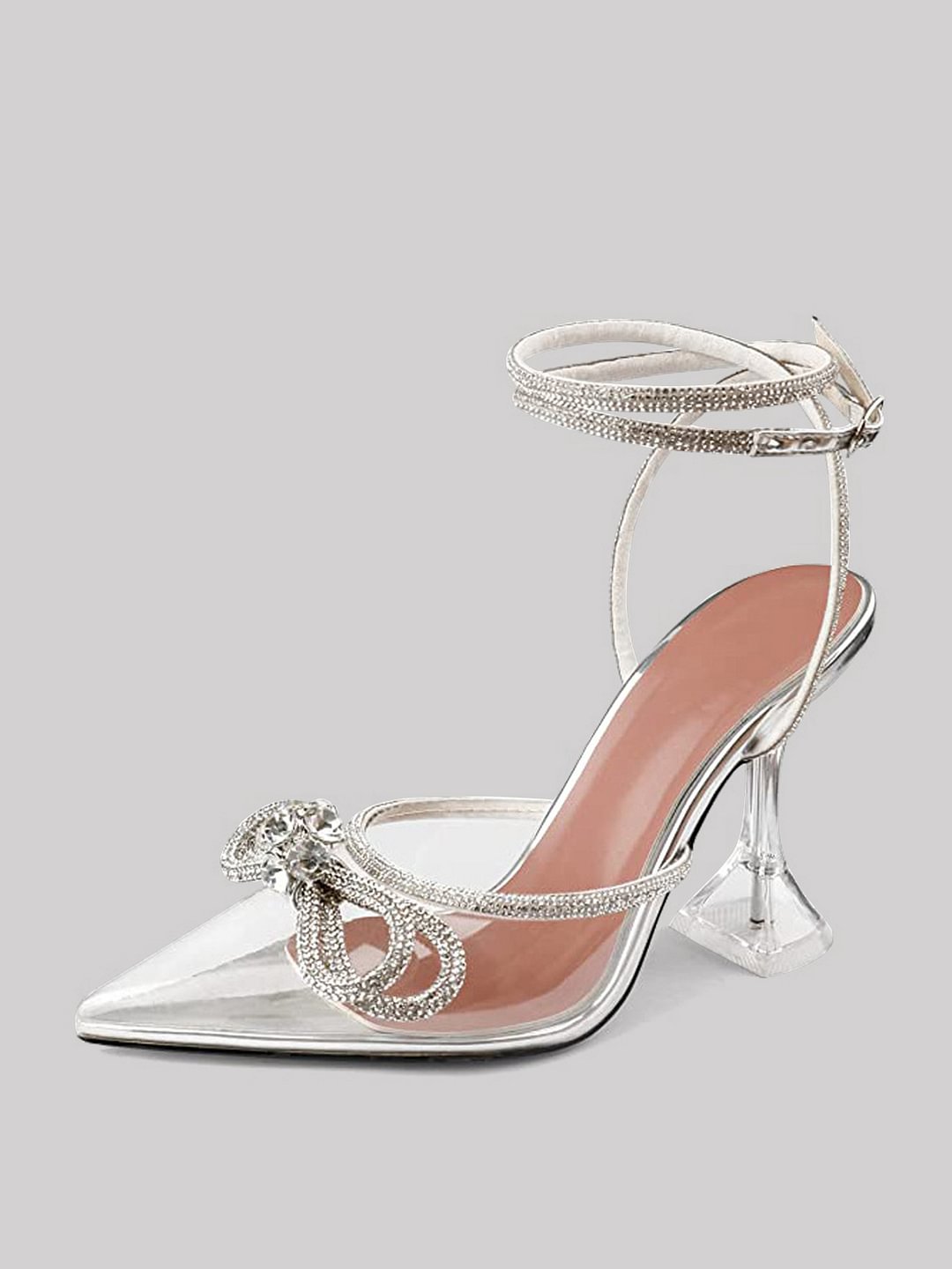 95mm Women's Stiletto Heel Ankle Strap Pumps Pointed Toe Diamond High Heels Sandals Summer Banquet Wedding Shoes