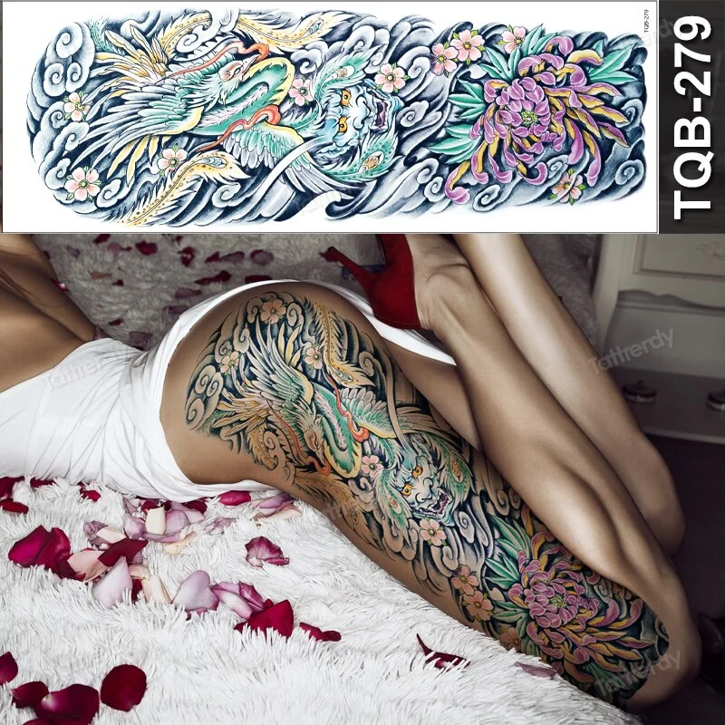 Totem Tribal Dragon Dragon Wolf Temporary Tattoos Full Arm Sleeve Large Body Art Painting Men Adult Sexy Tattoo Waterproof Black