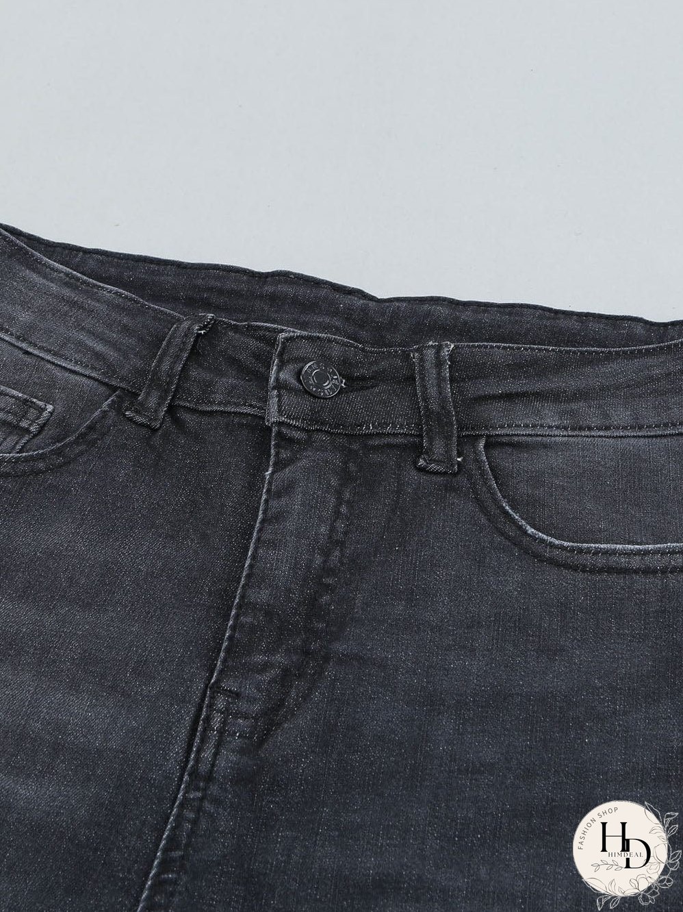 Retro Distressed Straight Leg Black Denim Jeans