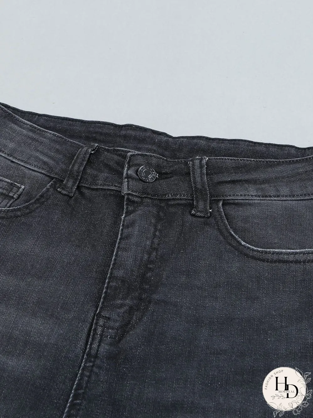 Retro Distressed Straight Leg Black Denim Jeans