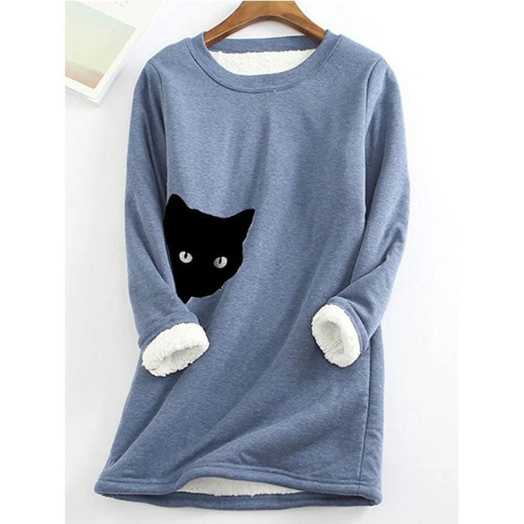 Cat print fleece warm bottoming shirt socialshop