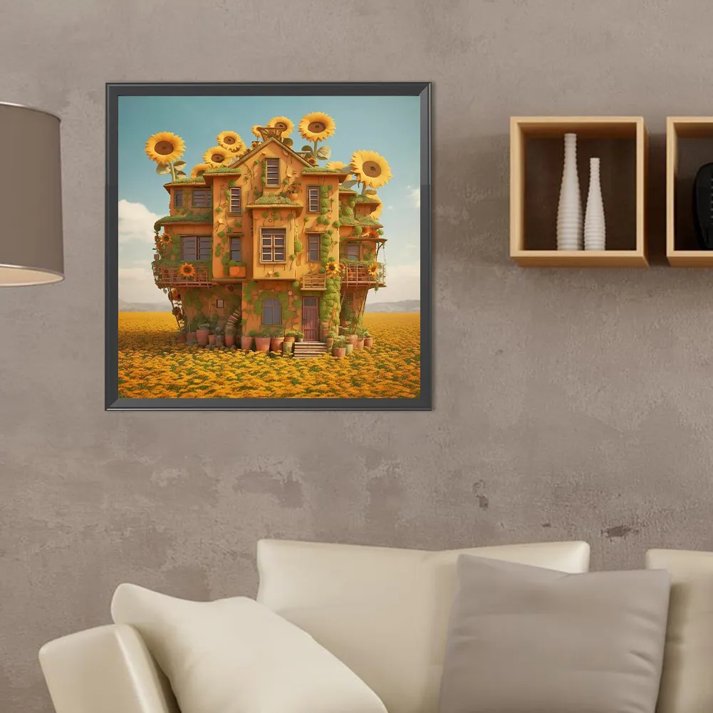 Full Round Diamond Painting 40*40cm - Sunflower House