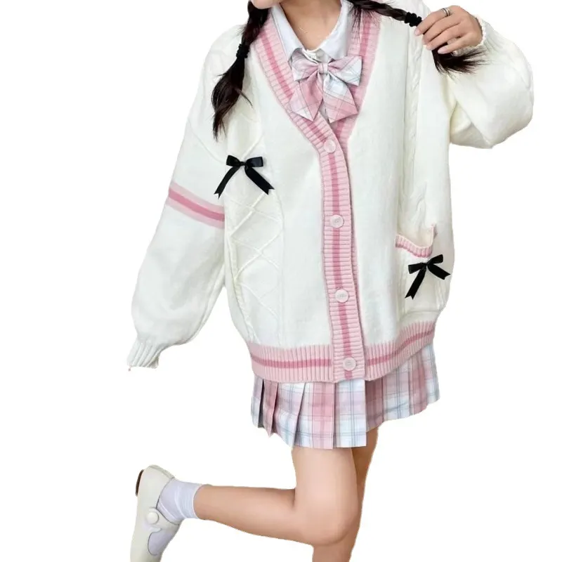 Churchf Churchf Autumn Winter New Style Sweet Small Knit Sweater Cardigan Long Sleeve Loose Match Shirt Soft Younger Sister Coat