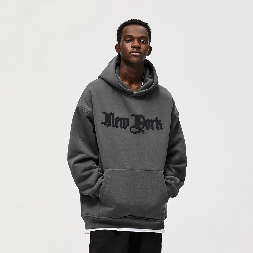 Fleece lettering printed hoodie