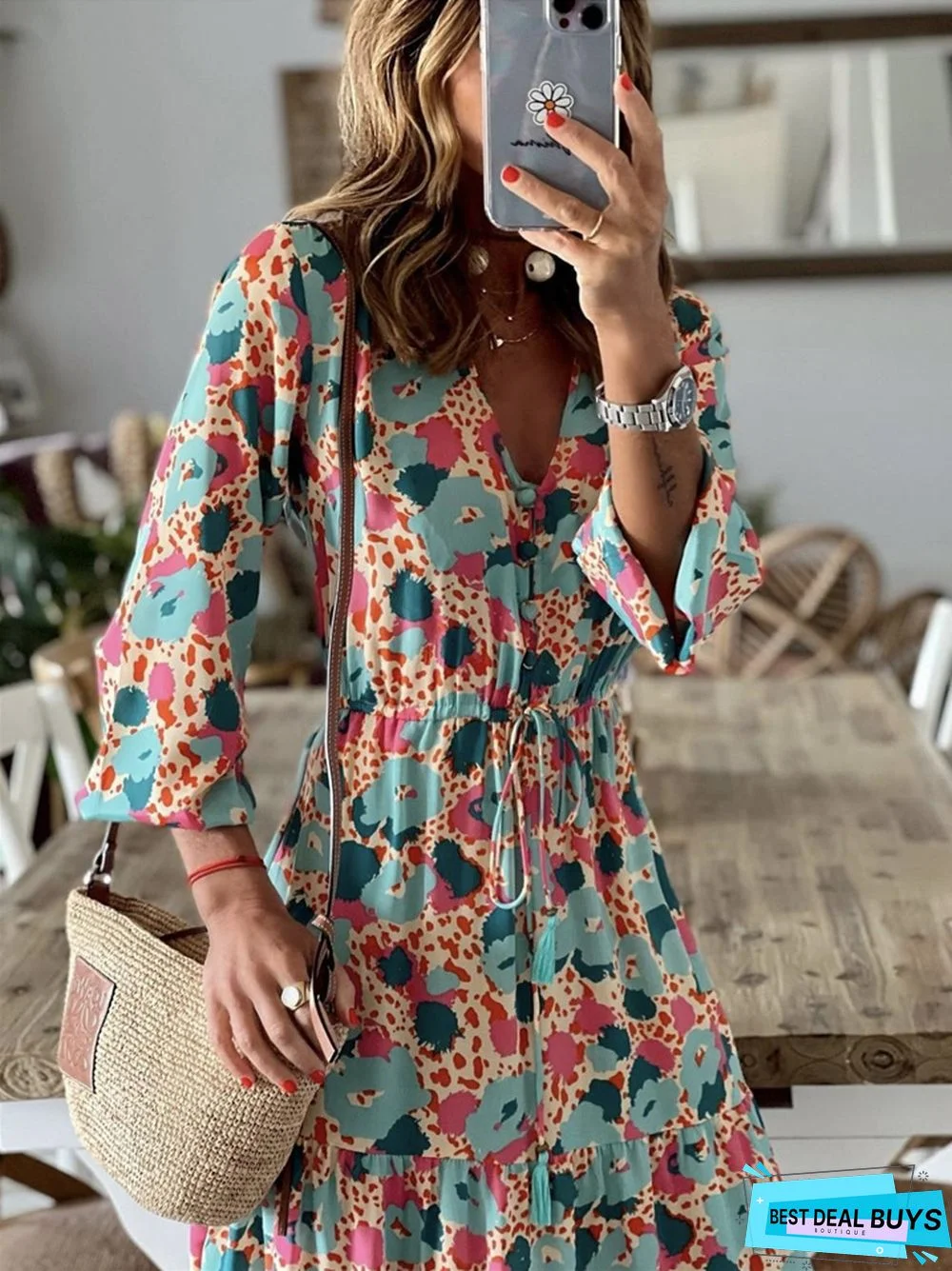 New Women's Print Short Sleeve Maxi Dresses