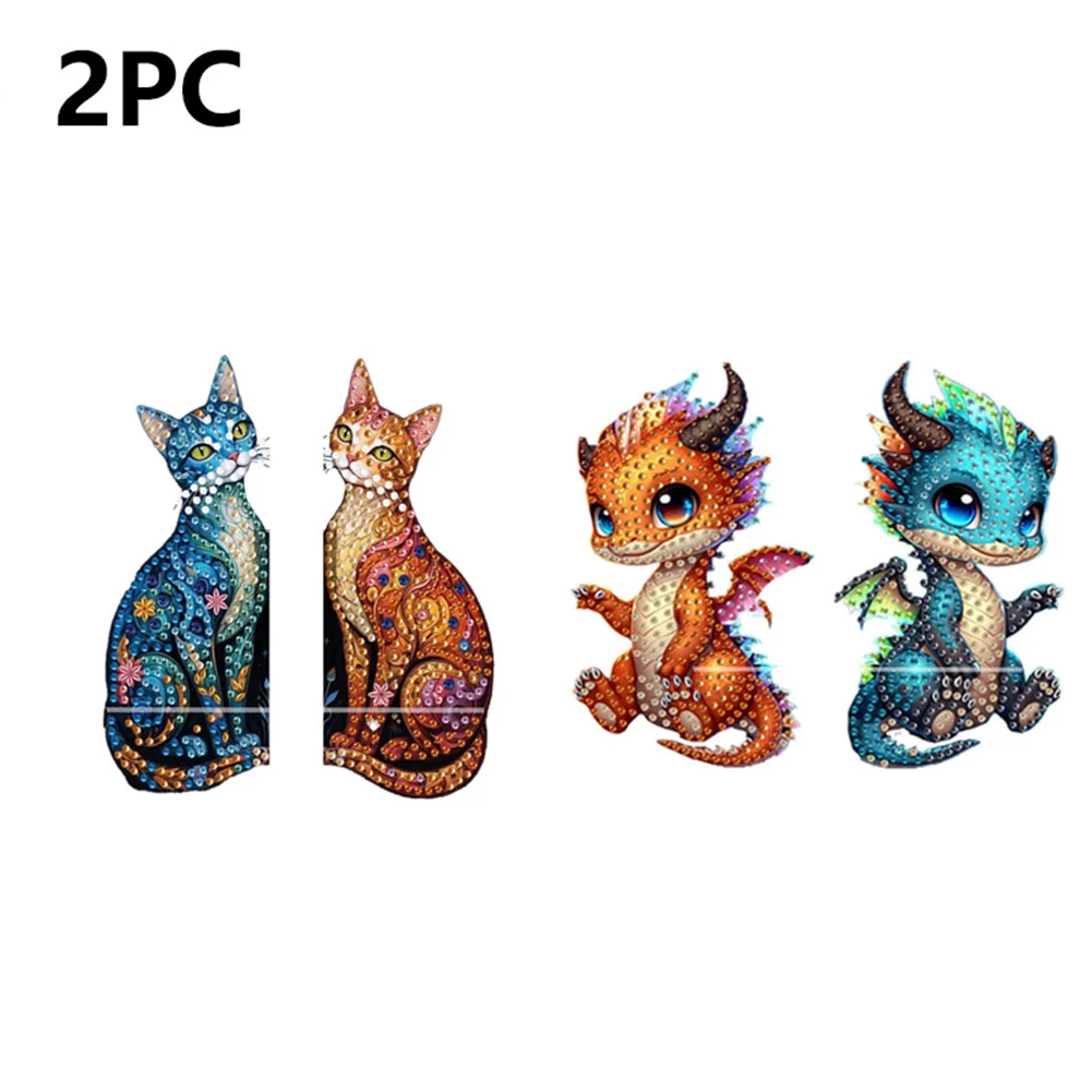 2pcs 2D Flat DIY Diamond Art Pendant DIY Home Decor Hanging Charm Decor (Kitten)